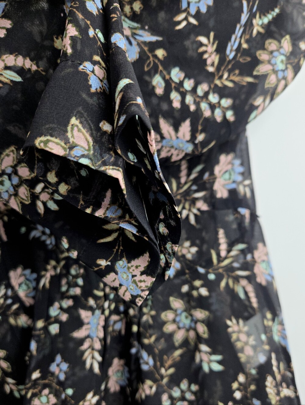 Veronica Beard Thompson Blouse Black Silk Floral Ruffle Peplum - Picture 5 of 16